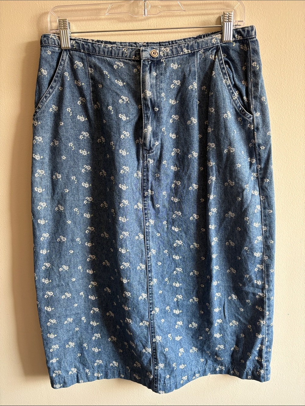 Vintage Gotcha Covered Floral Denim Midi Skirt Women’s Size 10 90s Daisy Print